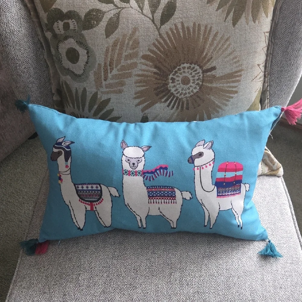 Blue Llama Decorative Pillow